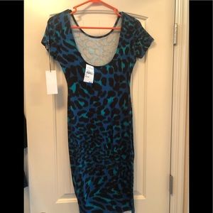 Blue leopard print bodycon dress